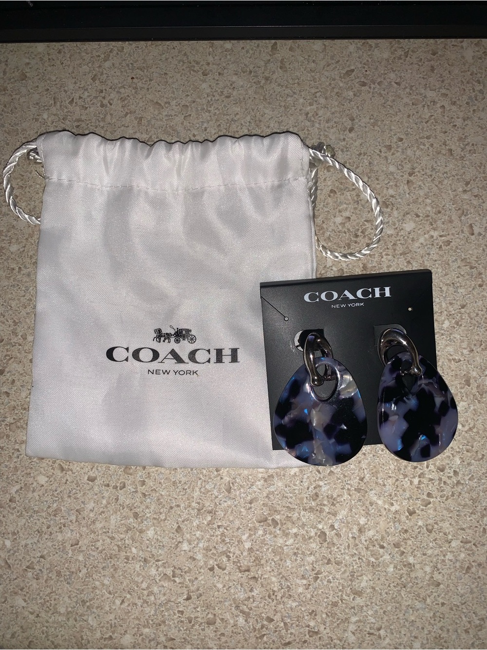 Coach Blue Tortoiseshell Drop Earrings